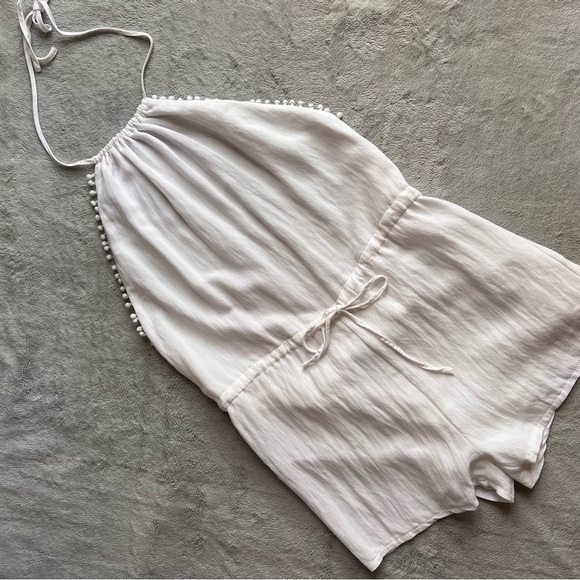 Sabo Skirt Halter Backless Pom Tassel Lightweight Open Back Shorts Romper White - Picture 1 of 17